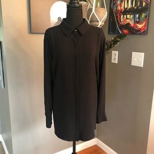 Sleek Black Blouse with Gold Tab Detail